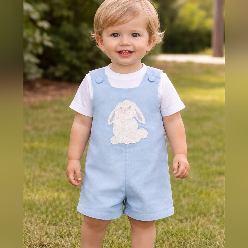 PRECIOUS KIDS Boys JON JON Romper - Sz 12M - Light Blue With Chenille Bunny